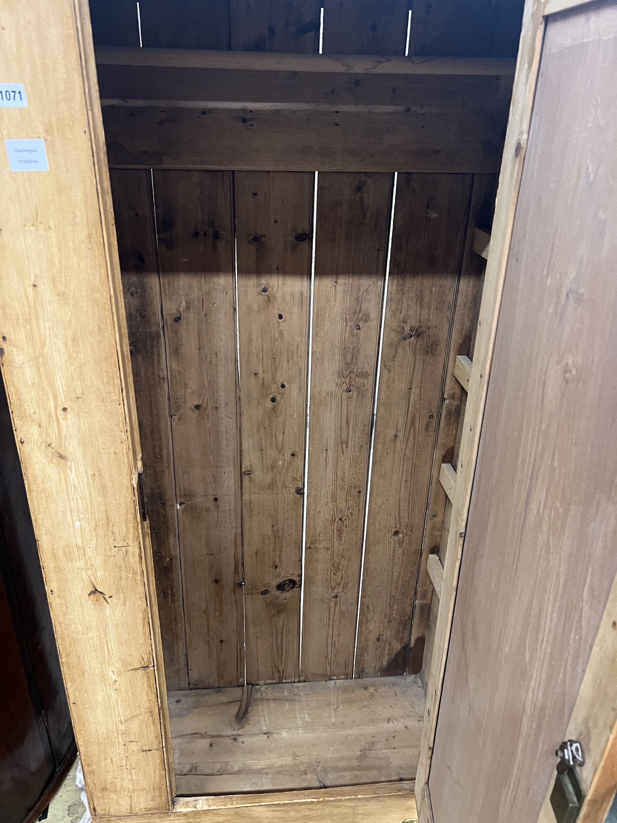 A Victorian pine single door wardrobe, width 86cm, depth 50cm, height 179cm